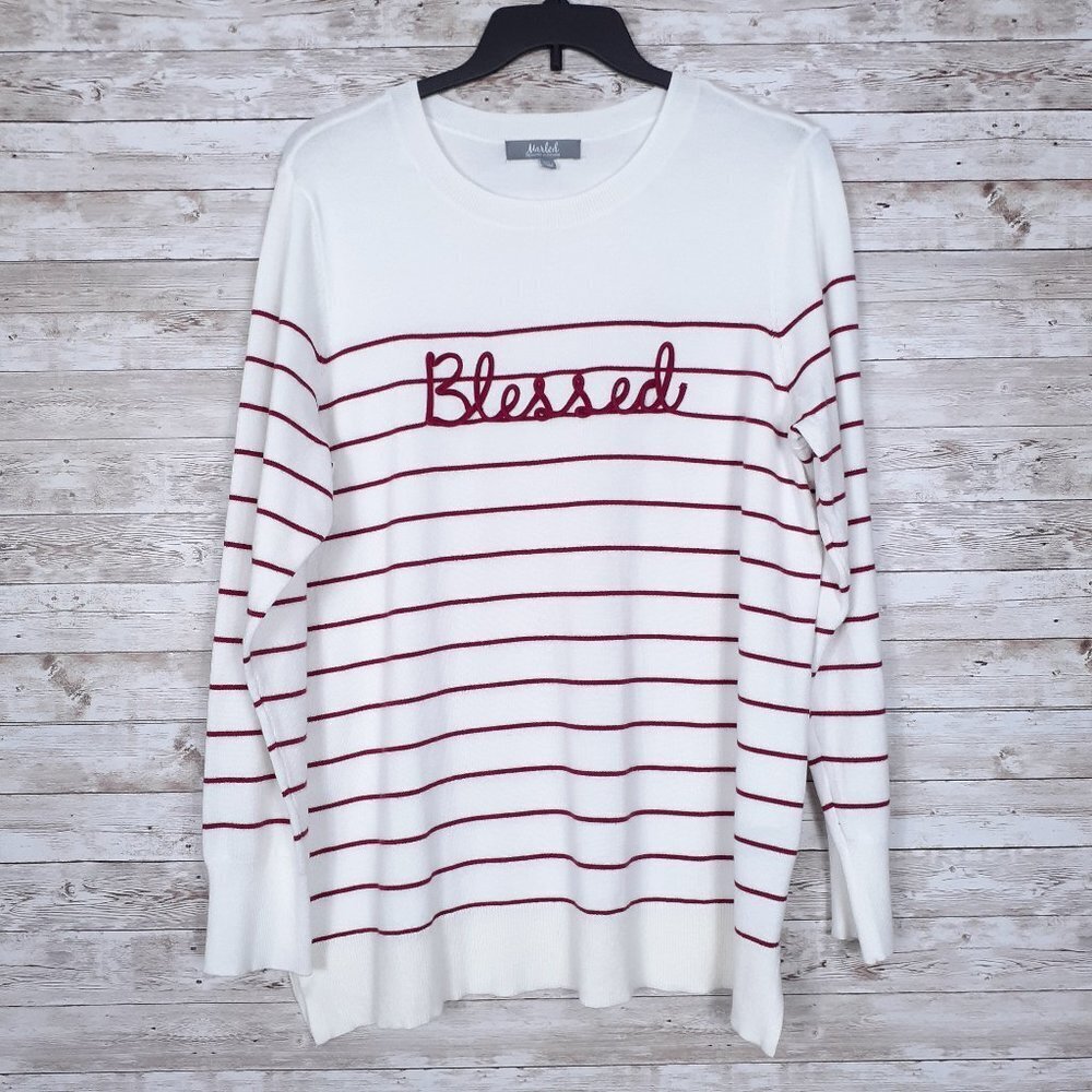 Marled Womens Sweater 1X Blessed Red Stripe 934